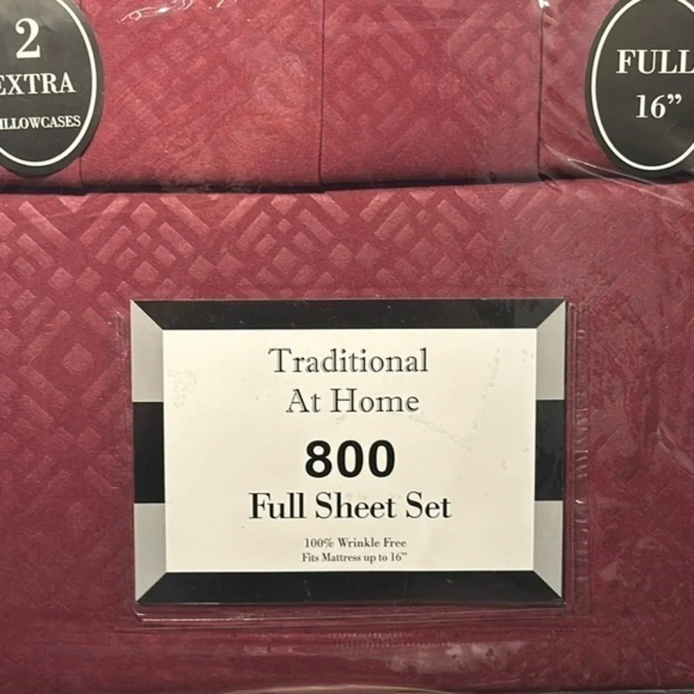 Traditional At Home 6pc Full Sheet Set Red Plum Diamond embossed